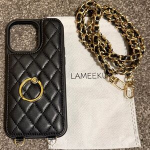 Quilted Black Phone Crossbody Case w/ Ring for iPhone 14 Pro Max 6.7 inch”